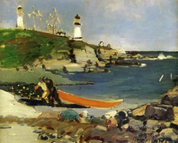 ハナフォードの入り江 1922 ジョージ・ラックス 風景 ビーチ 灯台 Oil Paintings